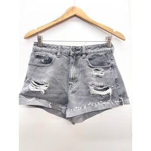 PacSun Mom Short Grey Distressed High Waisted Denim Jean Shorts Size 26